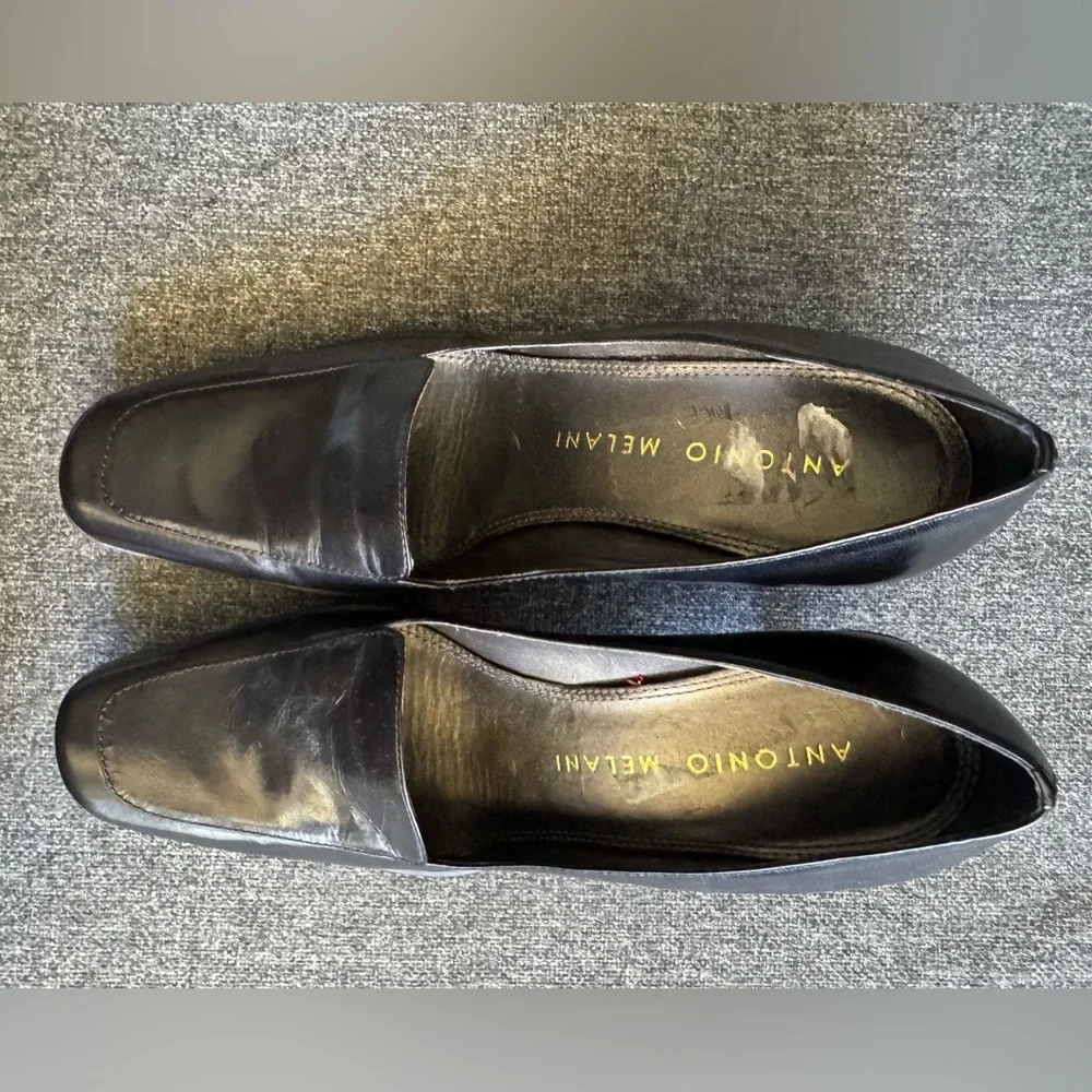 Antonio Melani Women’s Black Leather Kitten Heel Square Toe Pumps Shoes Size 6.5